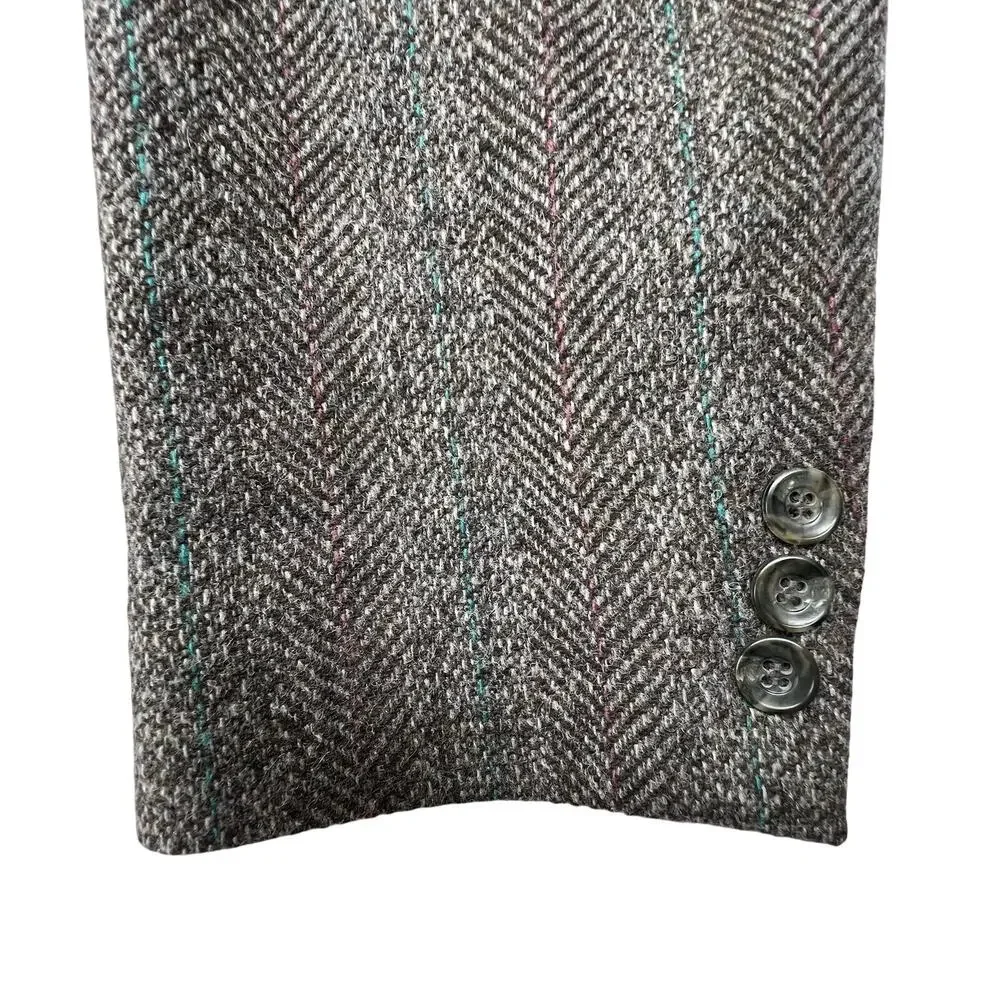 Vintage 90s Haggar Blazer Mens 46R Gray Herringbone USA Wool Tweed Sport Coat